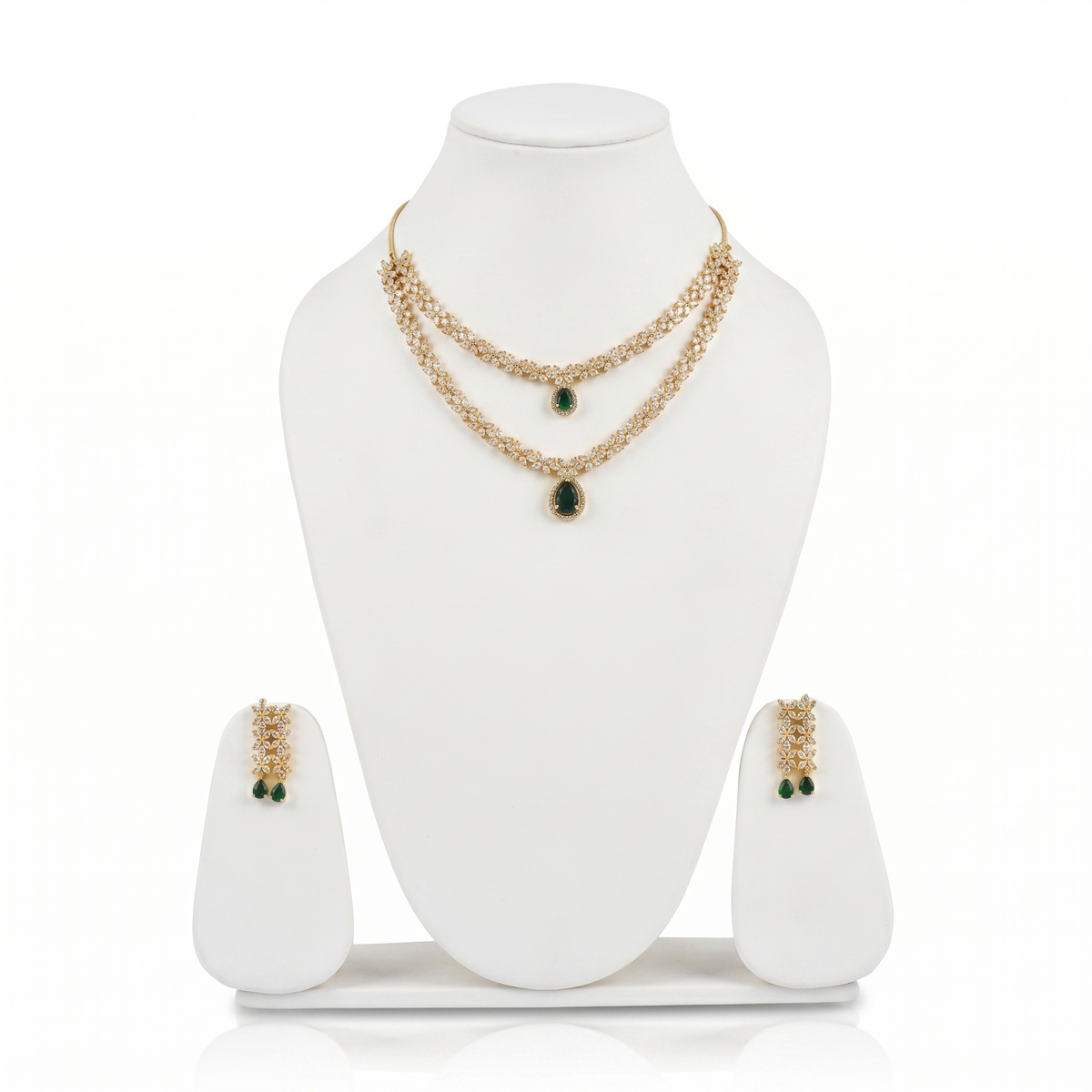 GOLD PLATED BRASS BASED CZ STONES NECKLACE SET WITH EARRINGS