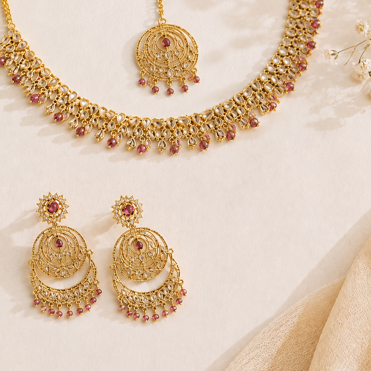 GLASS KUNDAN NECKLACE SET