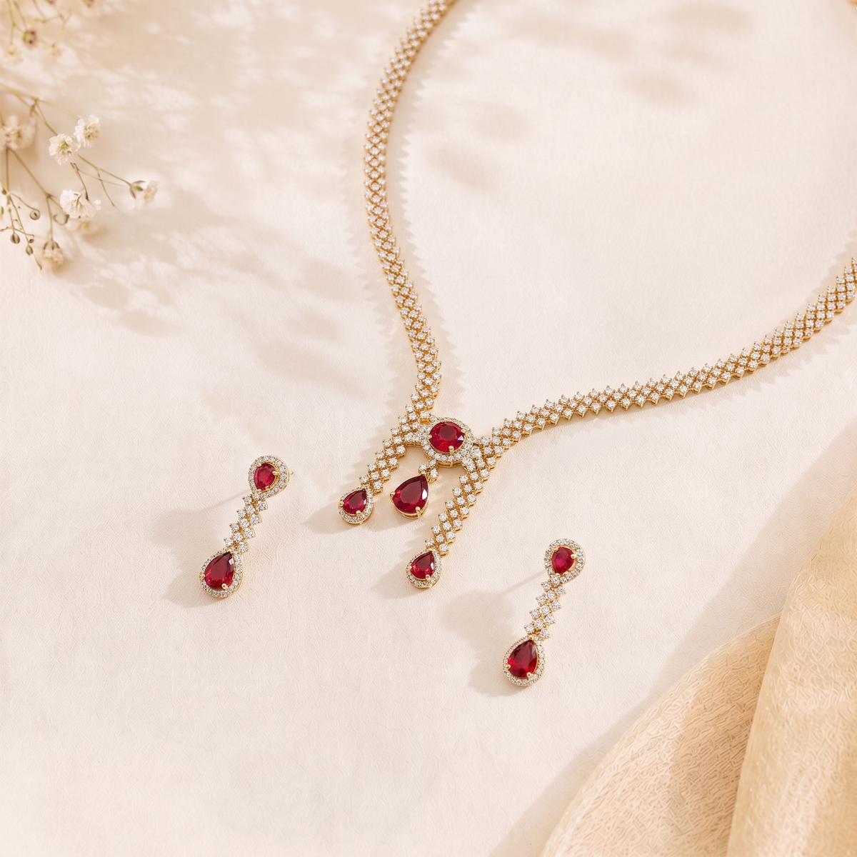BRASS BASE ANTIQUE GOLD PLATED NECKLACE SET WITH EARRINGS