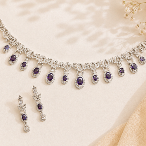 AMERICAN DIAMOND ASSEMBLED WITH PURPLE GLASS STONES
