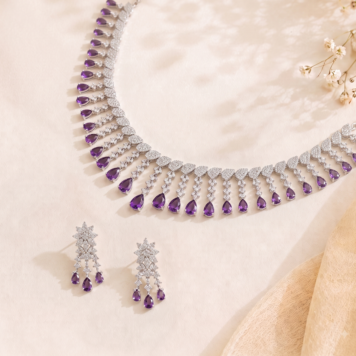 AMERICAN DIAMOND NECKLACE SET WITH EARRINGS