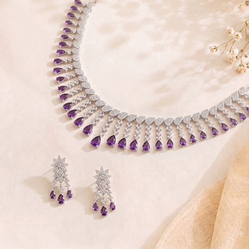AMERICAN DIAMOND NECKLACE SET WITH EARRINGS
