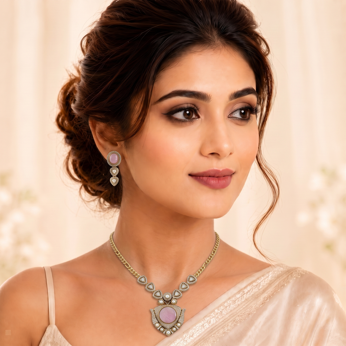 GOLD PLATED CHAIN SET WITH PENDANT AND EARRINGS