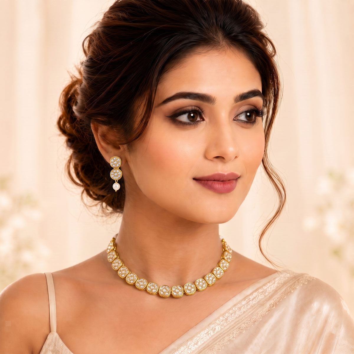 PAACHI KUNDAN SLEEK DESIGN NECKLACE SET WITH EARRINGS