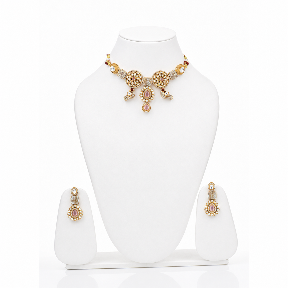 ANTIQUE GOLD PLATED CHOKER SET WITH EARRINGS