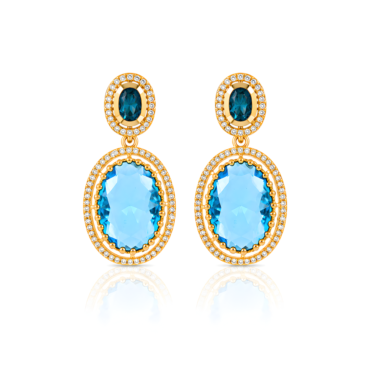 GOLD PLATED BLUE COLOUR GLASS STONE NECKLACE SET