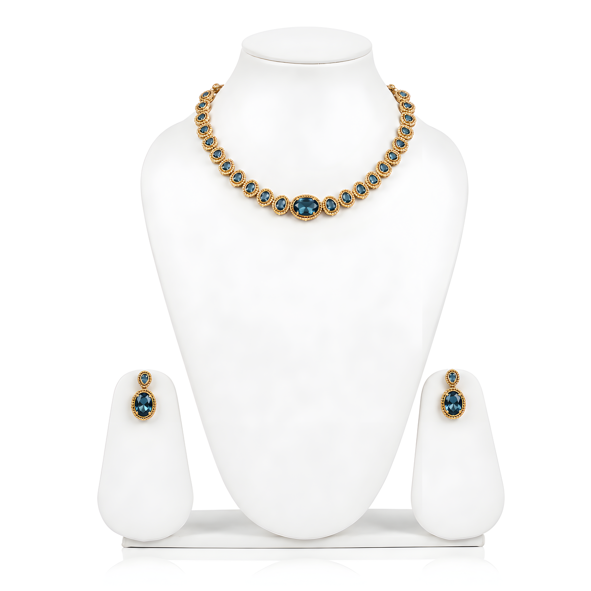 GOLD PLATED BLUE COLOUR GLASS STONE NECKLACE SET