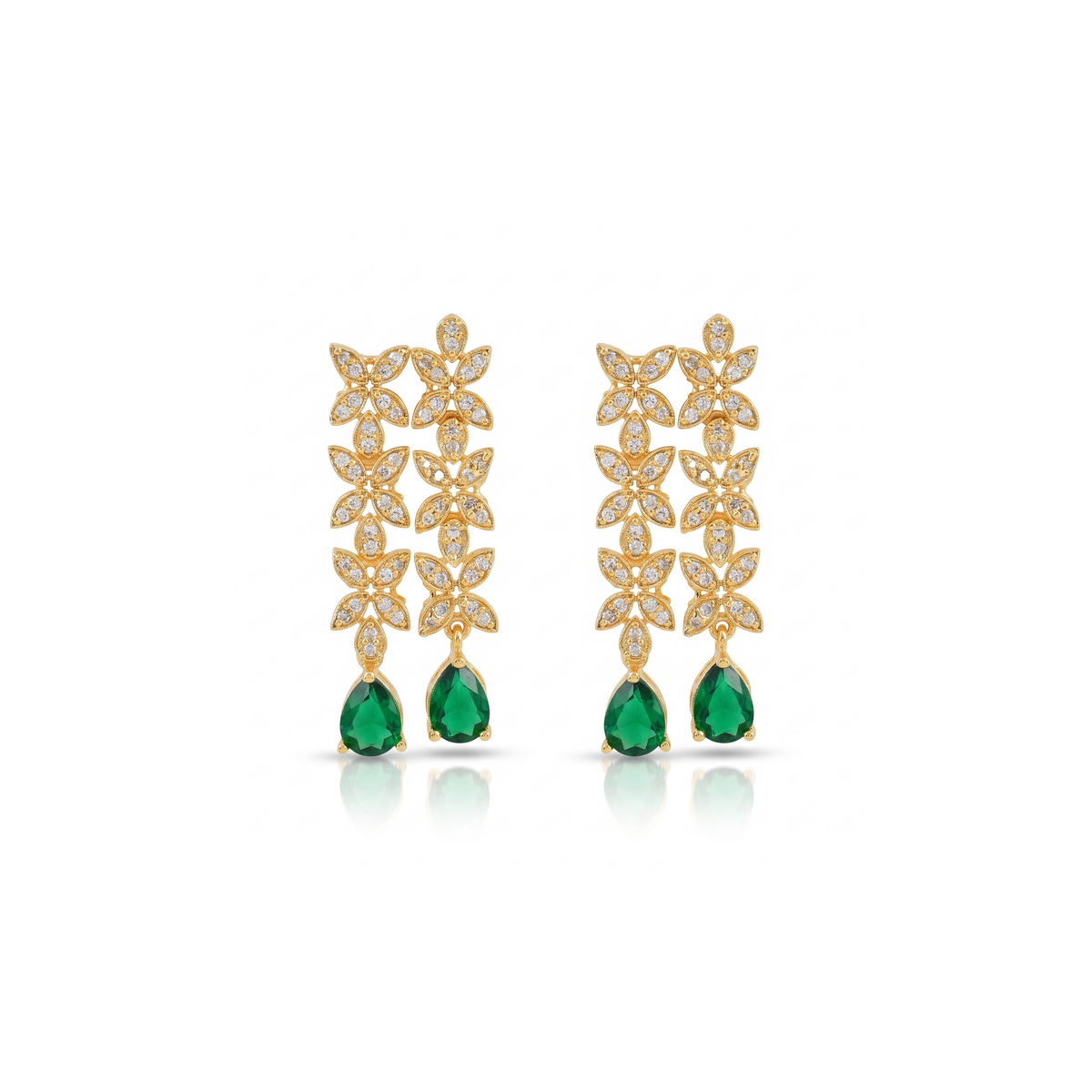 GOLD PLATED BRASS BASED CZ STONES NECKLACE SET WITH EARRINGS