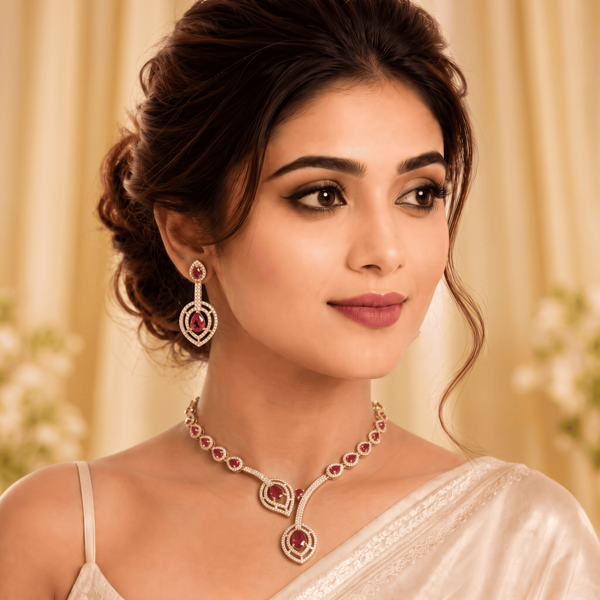 GOLD PLATED CZ NECKLACE SET WITH EARRINGS