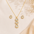 GOLD PLATED LONG PENDANT SET WITH EAR STUDDS