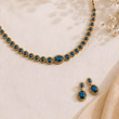 GOLD PLATED BLUE COLOUR GLASS STONE NECKLACE SET