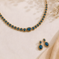 GOLD PLATED BLUE COLOUR GLASS STONE NECKLACE SET