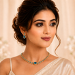 GOLD PLATED BLUE COLOUR GLASS STONE NECKLACE SET