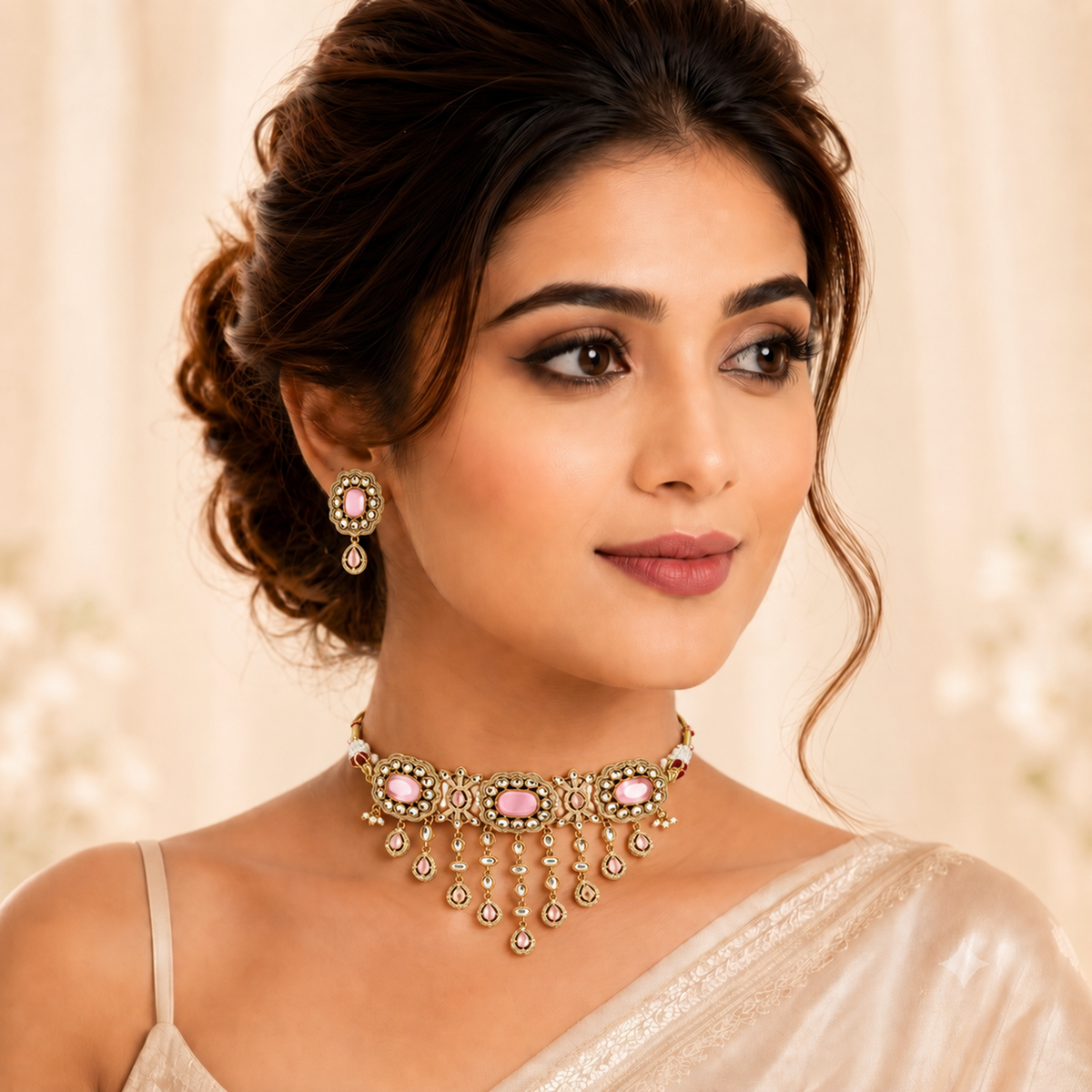 GOLD PLATED STONE WORK CHOKER SET