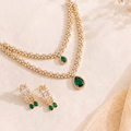 GOLD PLATED BRASS BASED CZ STONES NECKLACE SET WITH EARRINGS