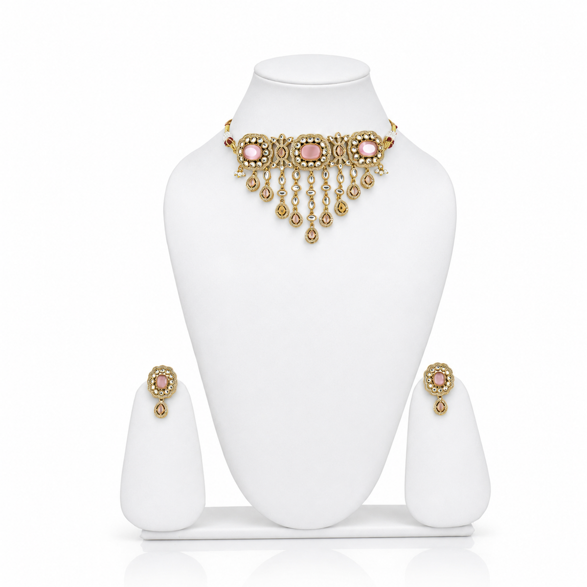 GOLD PLATED STONE WORK CHOKER SET