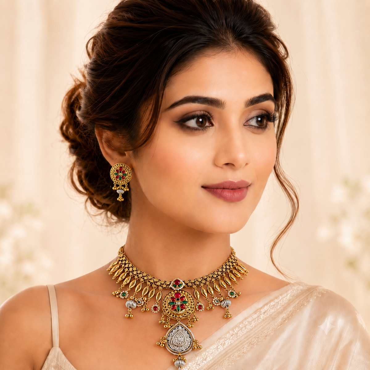 ANTIQUE GOLD PLATED NECKLACE SET WITH EARRINGS