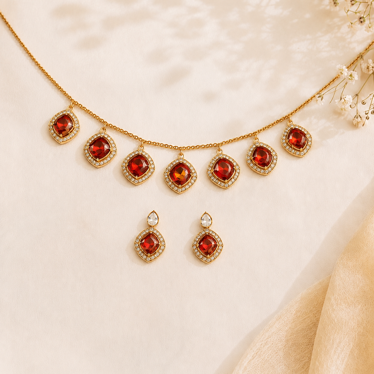 SPECIAL FIRE STONE NECKLACE SET