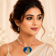 LONG PEARL MALA SET WITH TANJORE HAND PAINTED PENDANT