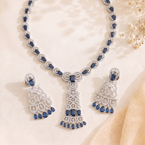 AMERICAN DIAMOND NECKLACE SET WITH EARRINGS