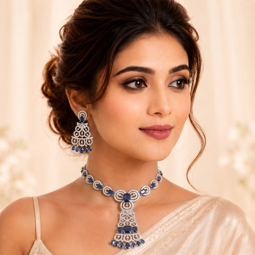 AMERICAN DIAMOND NECKLACE SET WITH EARRINGS