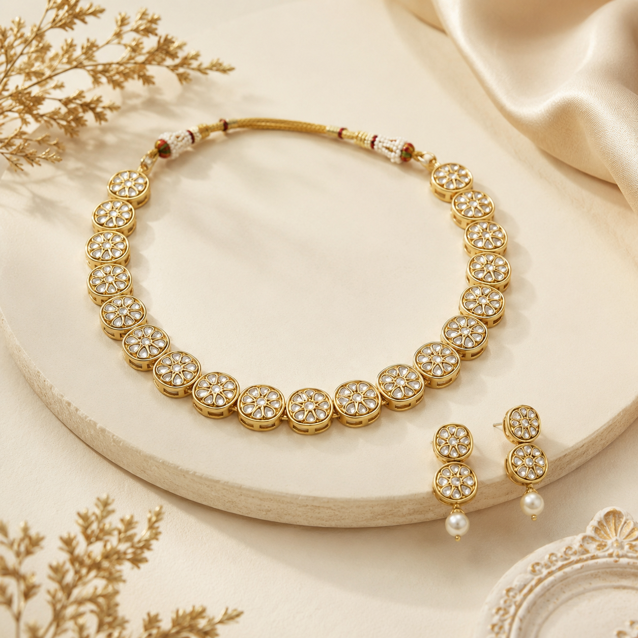 Gold necklace set and earrings
